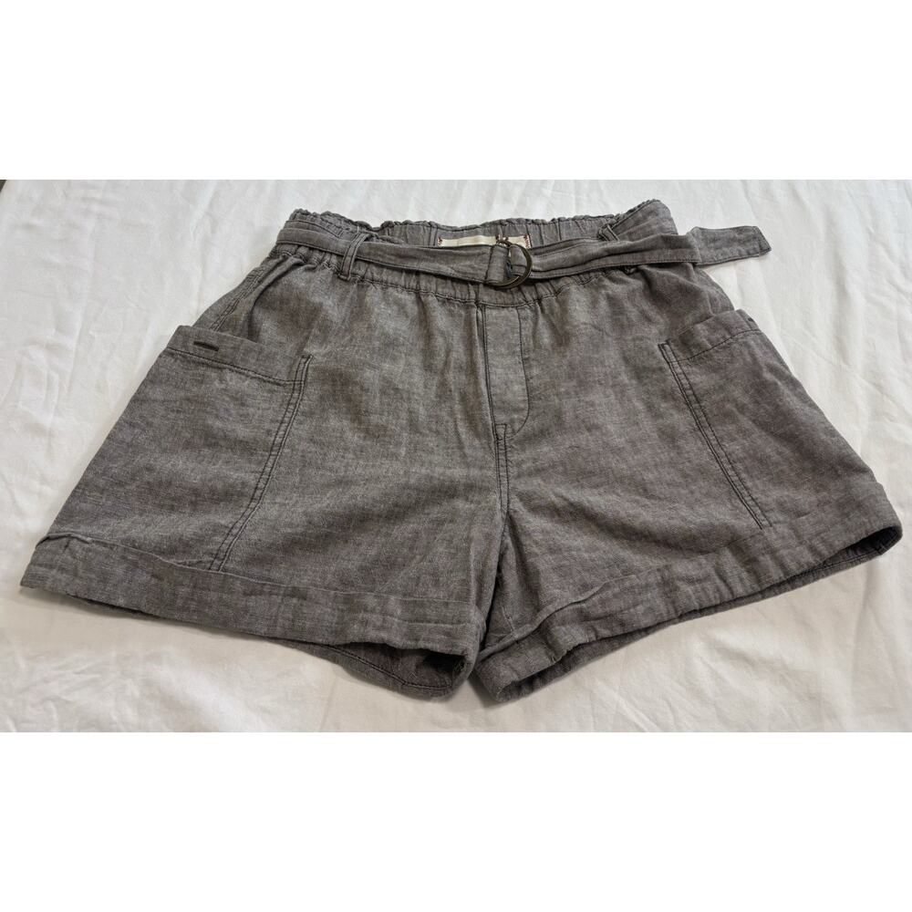 Anthropologie Gray Paperbag High-Rise Belted Linen-Blend Shorts
